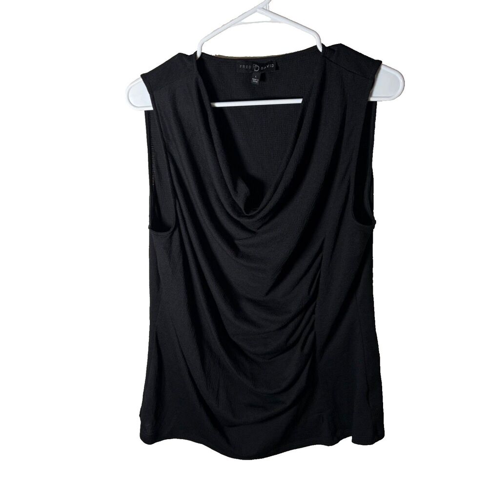 Fred David Tank Top Women's Large Black Cowl Neck Sleeveless Shirt Casual
